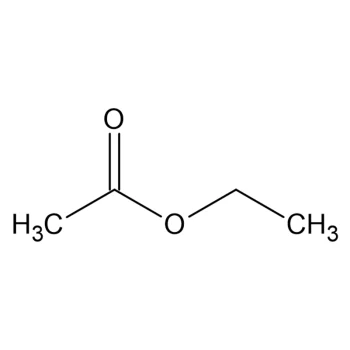 Structure of ethyl acetate with one ethyl group and one acetate group connected by an ester bond.
