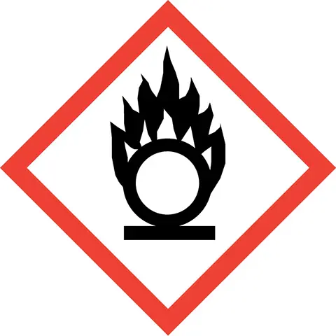 GHS03 pictogram showing a flame over a circle.