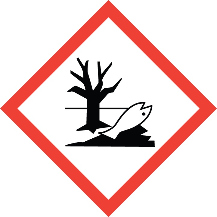GHS09 pictogram hazardous to the environment, dead tree and dead fish in red and white diamond