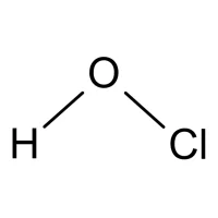 Molecular formula of HCl (hydrochloric acid) with one hydrogen atom (H) and one chlorine atom (Cl) connected by a single covalent bond.