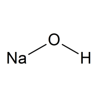 Molecular structure of sodium hydroxide, consisting of one sodium atom bonded to one oxygen atom and one hydrogen atom.