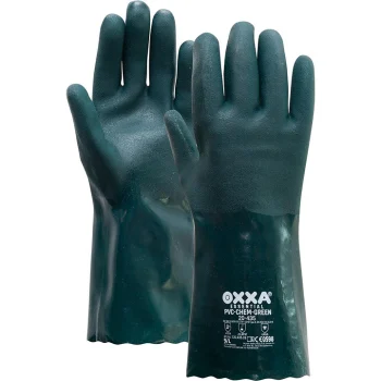 Green PVC gloves with underarm protection: Flexible and chemical resistant - OXXA PVC-Chem-Green 20-435