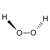 Molecular structure of hydrogen peroxide (H₂O₂) showing atoms and covalent bonds.