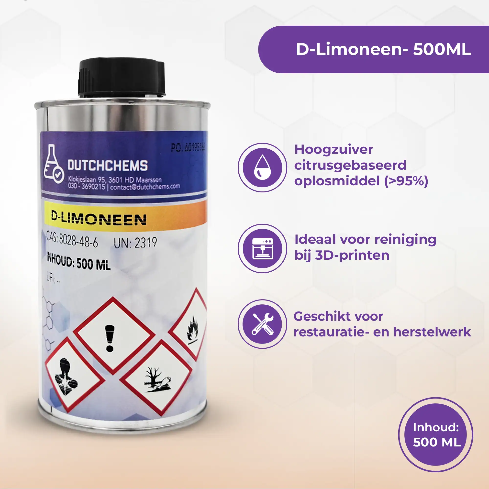 D-Limonene 500 ml solvent from DutchChems with applications for 3D printing and repair work