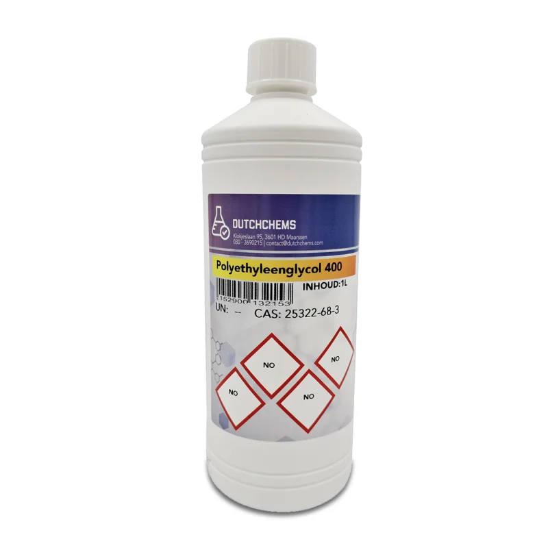 1 liter plastic bottle with Polyethylene glycol 400 (PEG-400) from DutchChems.