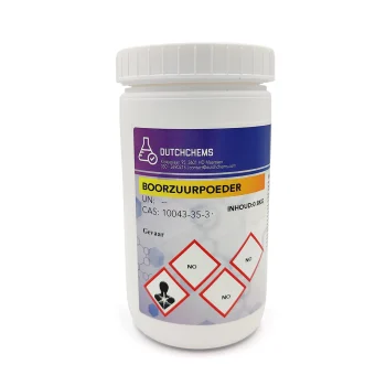 Image of a jar with 800 grams of boric acid powder, suitable for various applications.