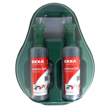 OXXA Bravis 5930 wall bracket with 2 eyewash bottles of 500 ml and a mirror