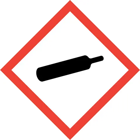 GHS04 pictogram for pressurized gas, black gas cylinder symbol in red and white diamond
