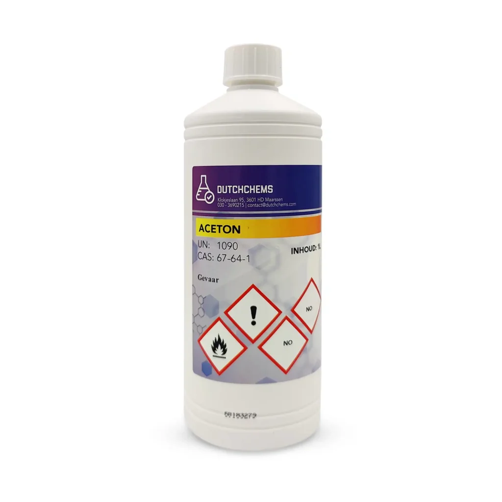 Bottle of DutchChems acetone 1 litre