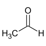 Molecular structure of acetic acid, with two carbon atoms, four hydrogen atoms and two oxygen atoms.