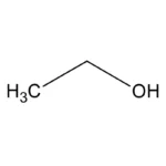 Molecular structure of ethanol, consisting of two carbon atoms, six hydrogen atoms and one oxygen atom.