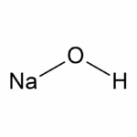 Molecular structure of sodium hydroxide, consisting of one sodium atom bonded to one oxygen atom and one hydrogen atom.