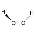 Molecular structure of hydrogen peroxide (H₂O₂) with atoms and covalent bonds.