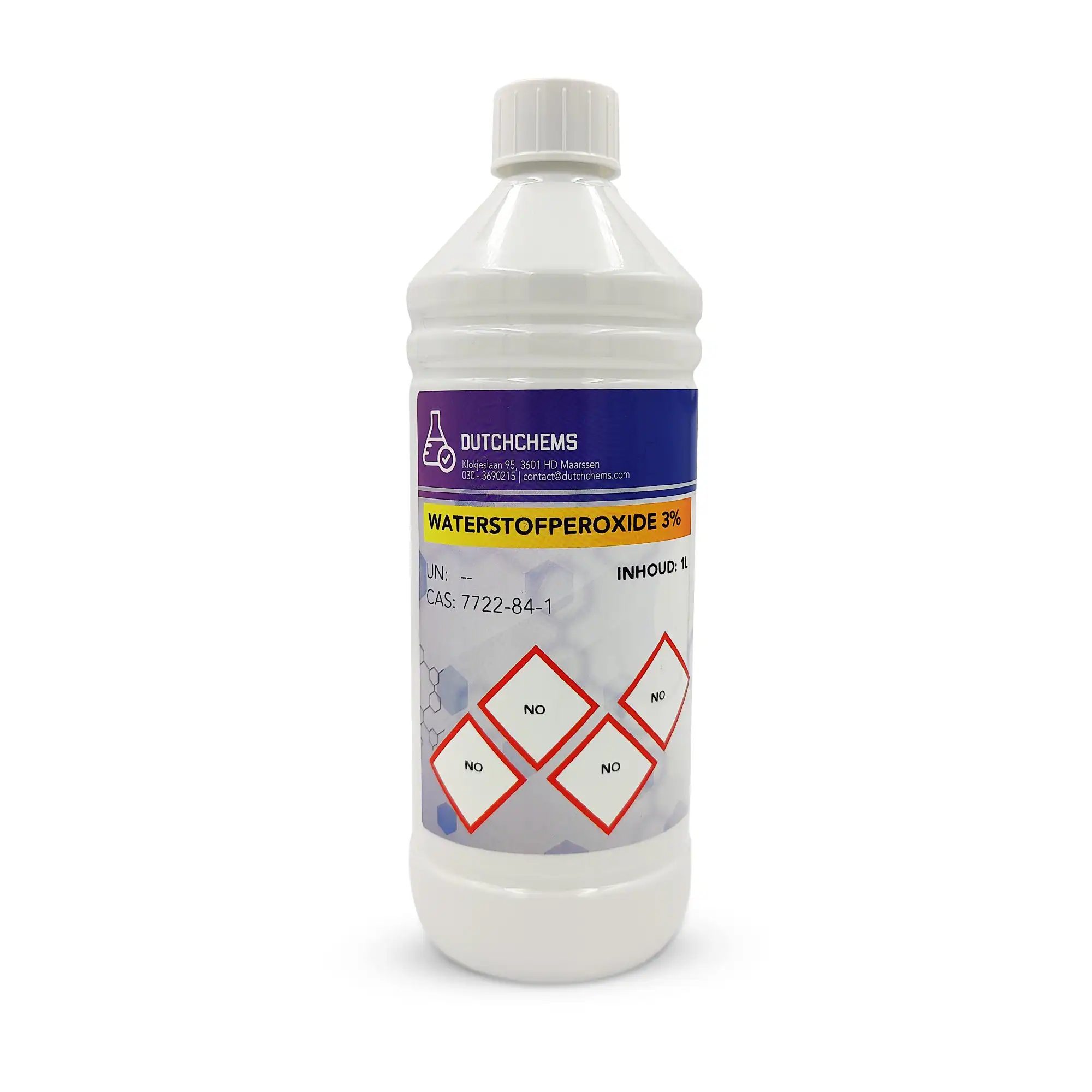 Hydrogen_Peroxide_3p_1L Plastic bottle containing a hydrogen peroxide 3% solution.