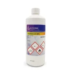 A 1-liter bottle of acetic acid 80%, marked with hazard symbols for corrosive substances.