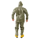 ProChem I CLF chemical protective suit, rear view, worn by person wearing yellow boots.