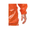Close-up of elastic thumb loop on sleeve of orange ProChem I CLF protective suit.