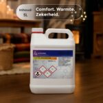 5 liter jerry can of low-odor stove fuel in a warm living room