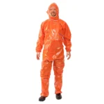 Person in ProChem I CLF chemical protective suit with hood and boots, front view.