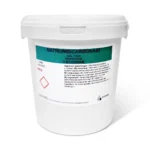 White bucket containing 1 kilogram of non-food grade sodium bicarbonate, safety information and CAS number on label.