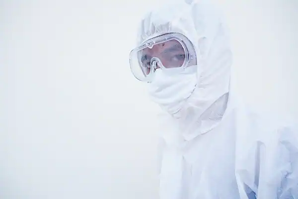 Collage of various safety products, including eye protection, hand protection, respirators and protective clothing