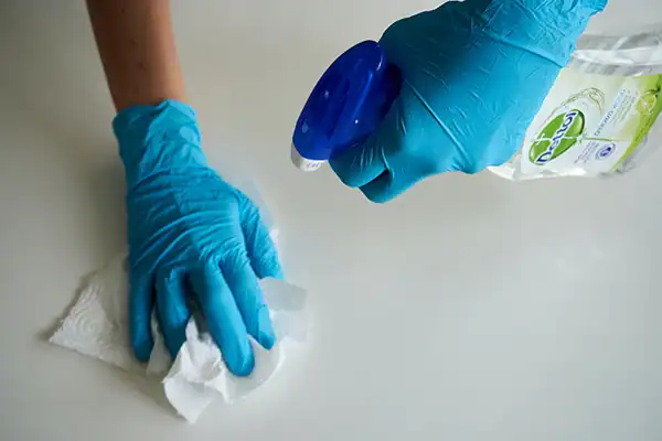 Surface being cleaned with isopropyl alcohol
