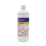 Plastic bottle from DutchChems with the text 'WHITE SPIRIT', provided with safety symbols for flammability and health warnings.
