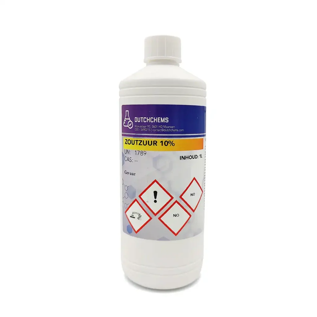 Hydrochloric acid 10% solution in bottle with child-resistant closure